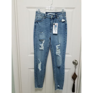 Tinselton The Mom Jean 7/28 Hi-Rise Cropped Distressed Women Jeans NWT